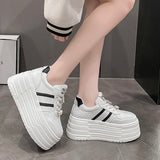 8cm Leather Flats Casual Dad Shoes Chunky Sneakers 2025 Women Platform Sports Shoes Ladies Skateboard Hidden Heels Shoes Tennis