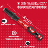 Juego de puntas de destornillador Torx magnético de impacto Geinxurn de 2 pulgadas, n.° 20, de acero de aleación S2, juego de puntas de potencia T20 con base