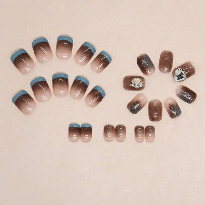 24Pcs/Box Aurora False Nail Detachable Short Round Fake Nails for DIY for Salon French Nail Tips Full Cover Press On Nails