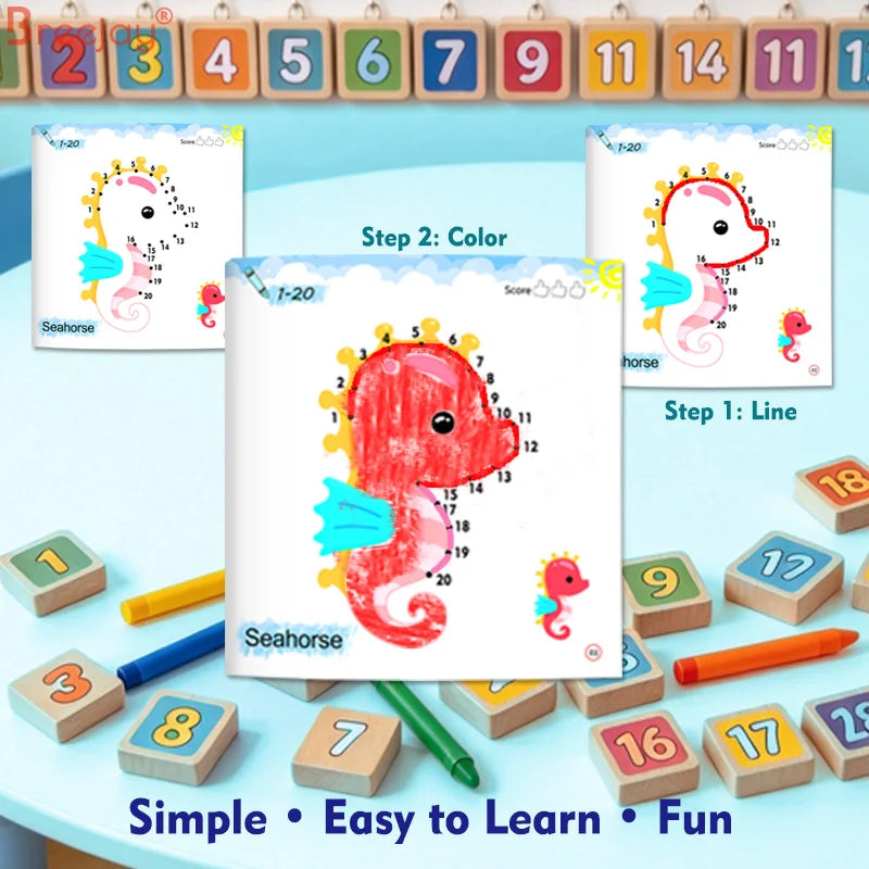 Livros de colorir e desenhar para crianças, materiais digitais de educação matemática, brinquedos científicos STEAM, livros digitais de desenho de frutas e animais, atividades divertidas de ligar os pontos, jogos de asso