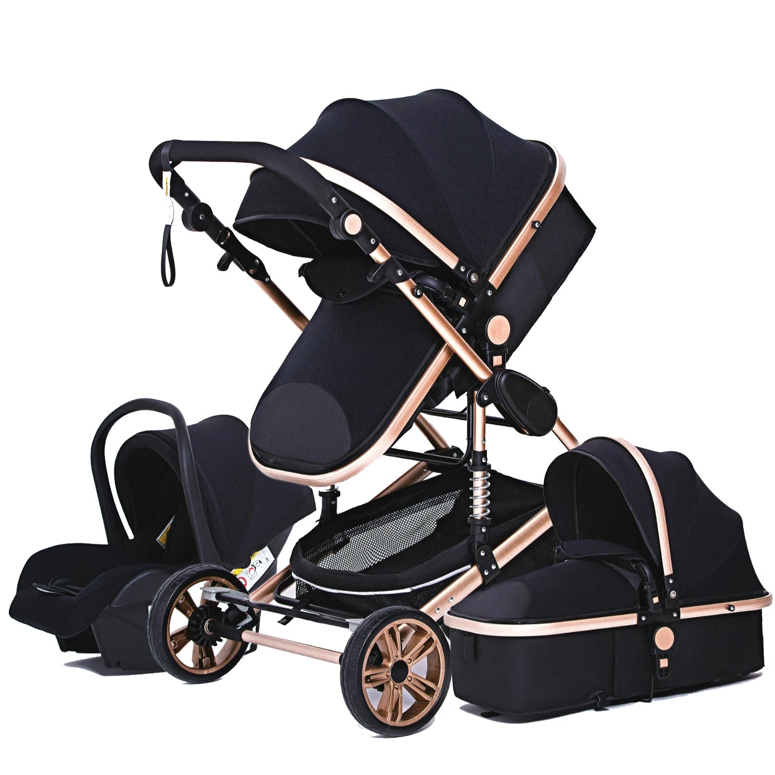 Lujoso cochecito de bebé portátil 3 en 1 de viaje con marco de aluminio alto y plegable, para recién nacidos, con cuatro ruedas.