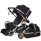 Lujoso cochecito de bebé portátil 3 en 1 de viaje con marco de aluminio alto y plegable, para recién nacidos, con cuatro ruedas.