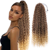 Extensões de rabo de cavalo cacheado longo 80cm aplique sintético com cordão e clip water wave