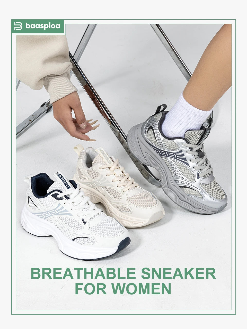 Baasploa Women Running Shoes 35-42 Fashion Lightweight Mesh Breathable Sport Shoes Comfort Soft Female Outdoor Casual Sneakers