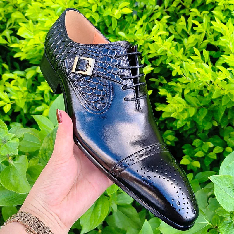 Nice Men Black Brown Leather Oxford Brogue Dress Shoes Office mens leather Mens Pair with suit jeans Side Lace Up Buckle stylish