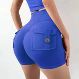 TRY TO BN Women Sport Shorts Pockets Gym Sexy High Waist Workout Push Up Booty Scrunch Biker Shorts Pants Fitness Cycling Tights