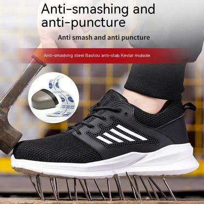 Work Safety Shoes Men Lightweight Indestructible Work Sneakers Security Steel Toe Shoes Safety Protective Boots Black Size36-46