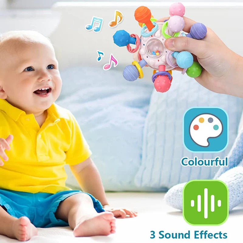 Baby Toys 0 12 Months Rotating Rattle Ball Grasping Activity Baby Development Toy Silicone Teether Sensory Toys for Babies Gifts