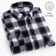 Men Fashion Long Sleeve Brushed Flannel Shirt Single Pocket Comfortable 100% Cotton Casual Slim Fit Button-down Plaid Shirts 8XL