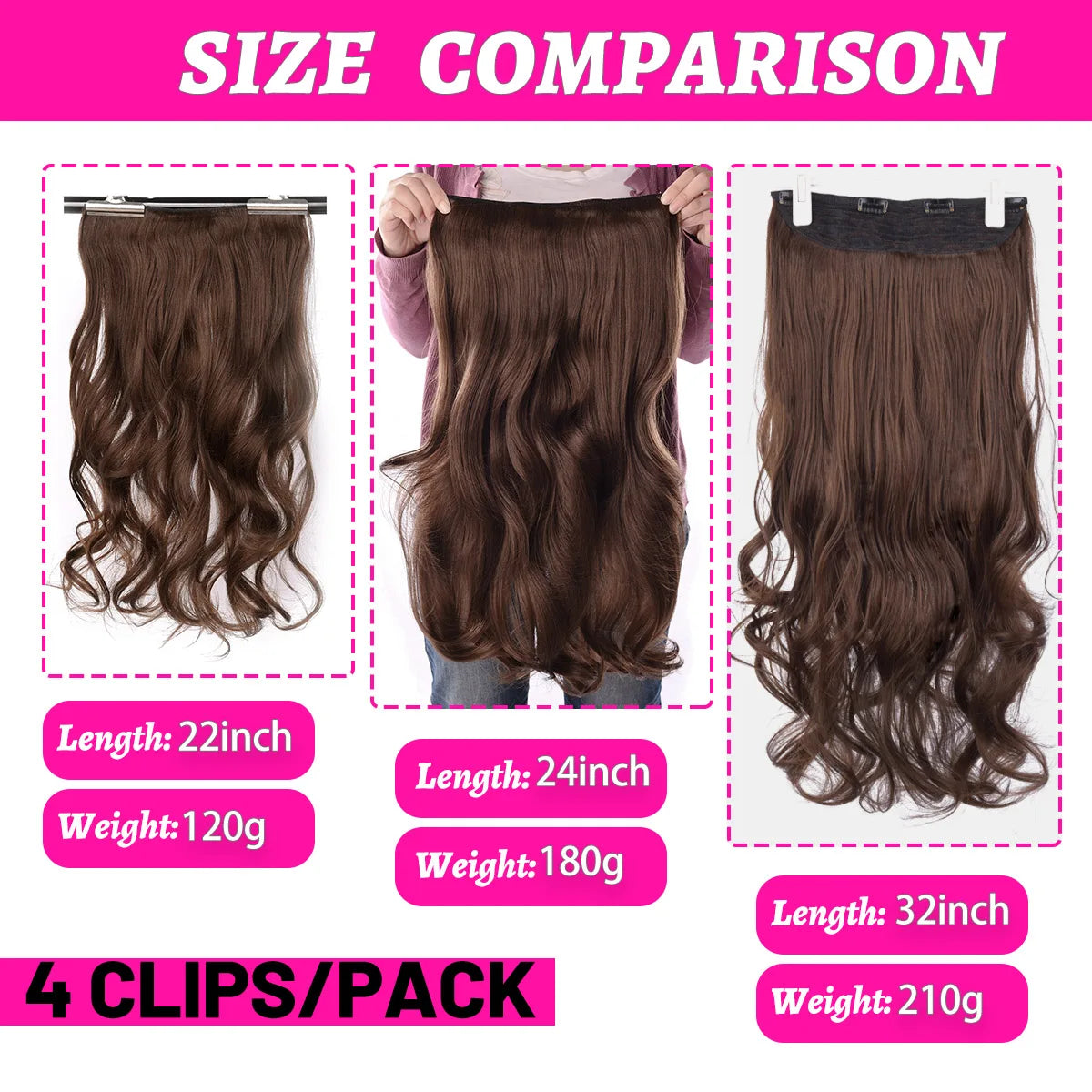 Extensões de cabelo ondulado com mola clip in 60 cm premium sintético resistente ao calor 190g