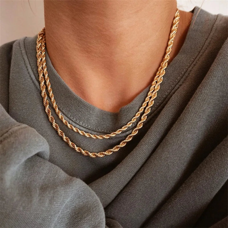 HIYEE Classic Rope Chain Men Necklace Width 2/3/4/5 MM Stainless Steel Figaro Cuban Chain Necklace For Men Women Jewelry