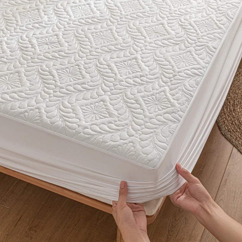 Waterproof Quilted Mattress Cover - Cotton Top, Antibacterial Fiber Fill, TPU Waterproof Layer - A-Class Health Standard