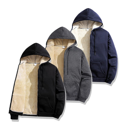 Men's Winter Lambswool Jackets Plus Size Zipper Hoodies Winter Warm Coats Long Sleeved Jacket Casual Coat Tops Clothing