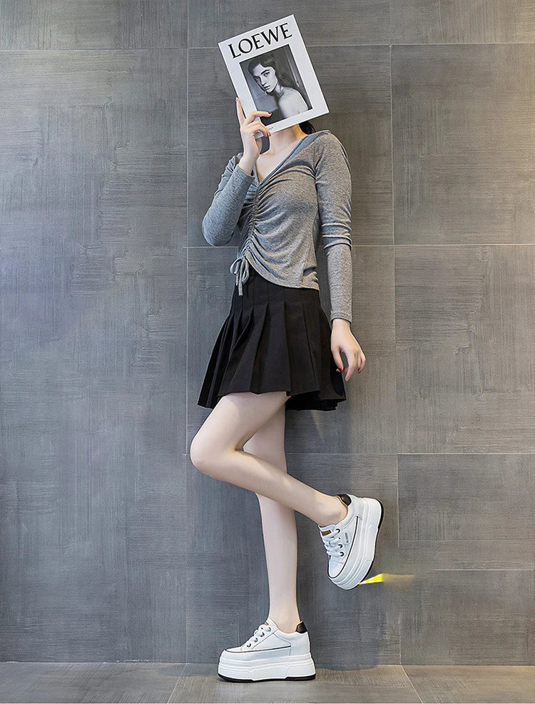 Fujin 9cm Cow Suede Genuine Leather Women Vulcanized Shoes Platform Wedge Skate Boarding High Brand Heels Casual Summer Shoes