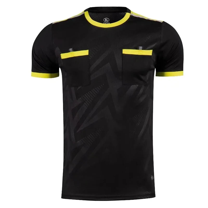 Professional Men Referee Uniforms Soccer Football Jerseys Shirts Pockets Judge Short Sleeve Team Shirt Sportswear Clothes
