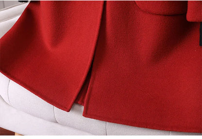 2025 Fashion Large Lapel Horn Button Women's Coat Autumn and Winter New Double-Sided Woolen 100%Pure Wool Warm Coat Large Pocket