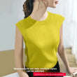 Summer Ice Silk Loose Fashionable Simple Pure Color round Neck Fly Sleeve T Shirt Women Short Sleeve Simple Style Crew Neck