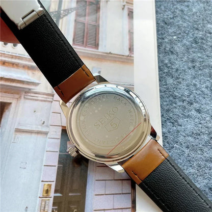 SEIKO Exquisite Dial Men's Watch Quartz Movement Creative Four Needle Dial High Quality Comfortable Fine Leather Multifunctional