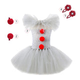 Halloween Costume For Kids Gray Girls Tutu Dress Kids Cosplay Scary Clown Costume Carnival Masquerade Party Dress Up 3-12Y