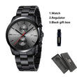 HANNAH MARTIN Brand Men Watch Black Stainless Steel Waterproof Fashion Sports Multifunctional Quartz Wristatch Relogio Masculino