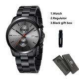 HANNAH MARTIN Brand Men Watch Black Stainless Steel Waterproof Fashion Sports Multifunctional Quartz Wristatch Relogio Masculino