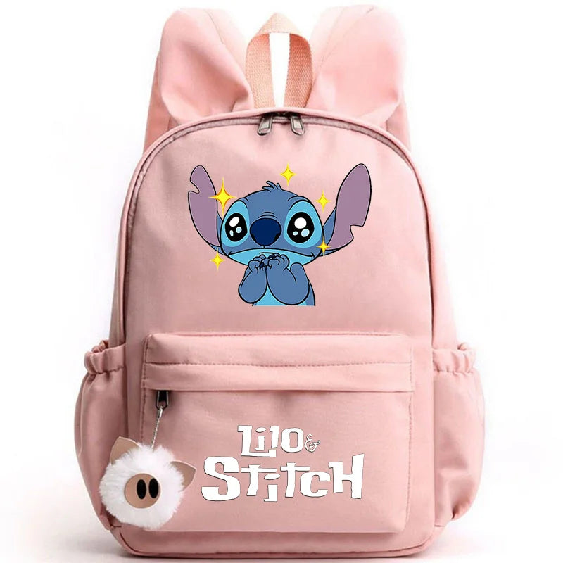 Mochila Disney Lilo Stitch para niñas, niños y adolescentes, informal, escolar, de viaje, con orejas de conejo