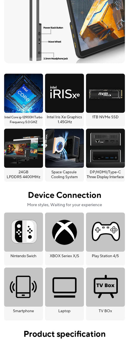 ZSUS 2160*1440  14-inch 2K Portable Monitor 60HZ For Laptop XBox PS4 / 5 Switch TV Box Cell Phone PC Extension  Mobile