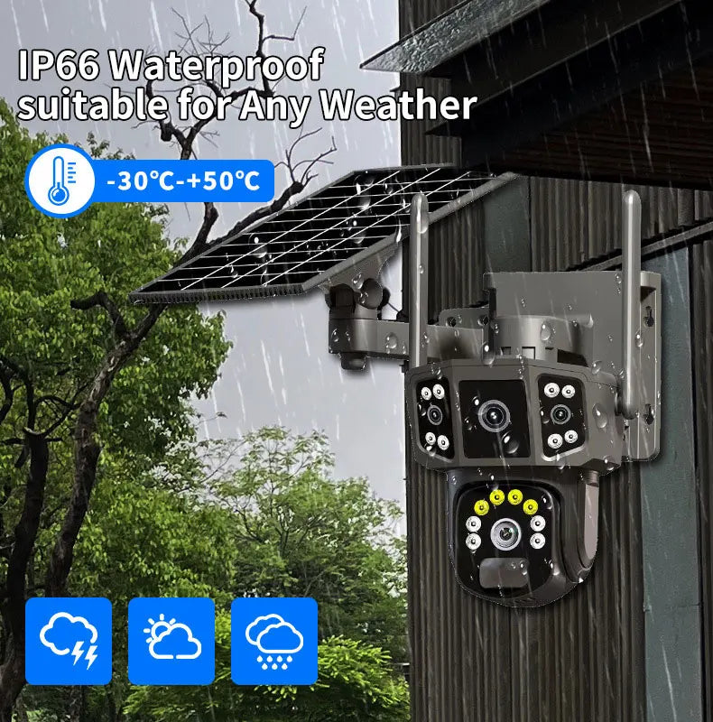V380 Pro 10X 4K Dual Lens Outdoor Security Network Camera Wireless Wi-Fi Solar CCTV, 4G SIM Solar Cameras