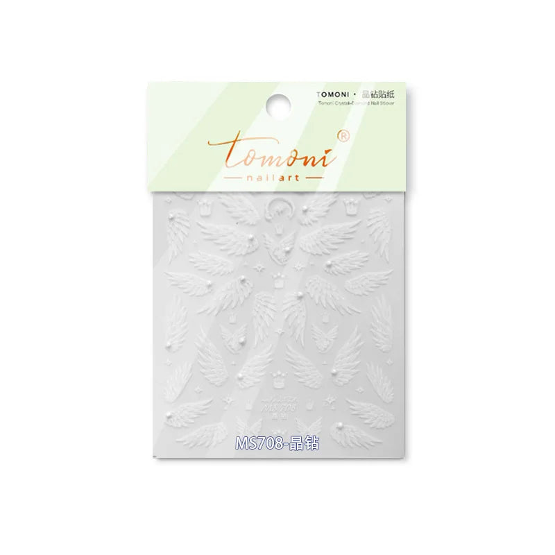 Flash Dreamy Freedom White Swan Wing High Quality Nail Stickers Nail Art Decoration Decals Design MS-666