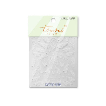Flash Dreamy Freedom White Swan Wing High Quality Nail Stickers Nail Art Decoration Decals Design MS-666