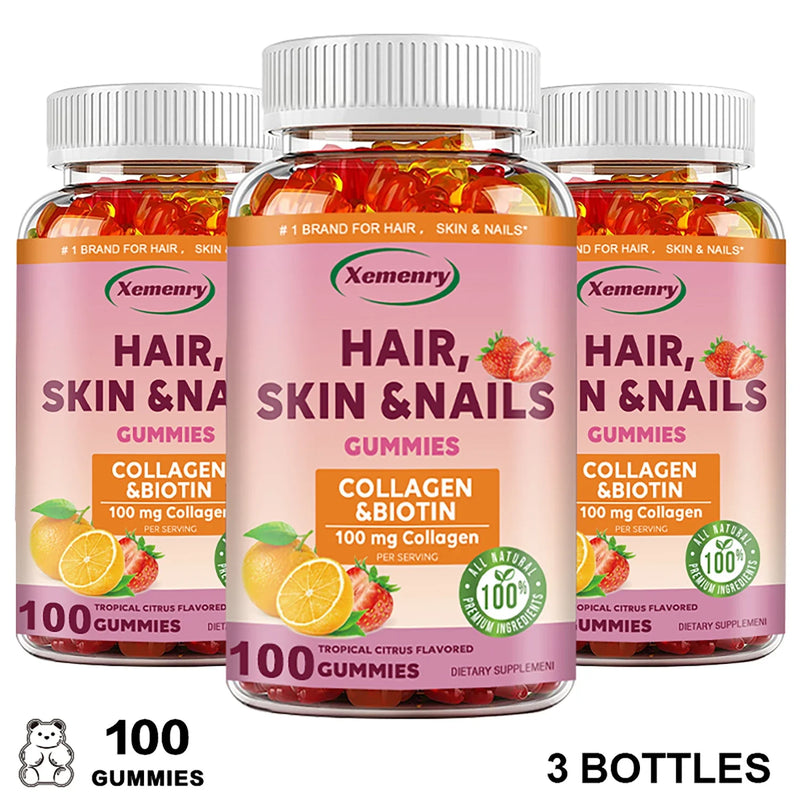 Hair, Skin & Nails Gummy Vitamins - Contains Biotin, Collagen - Promotes Hair Growth, Nourishes Skin, Strengthens NailsSupplemen