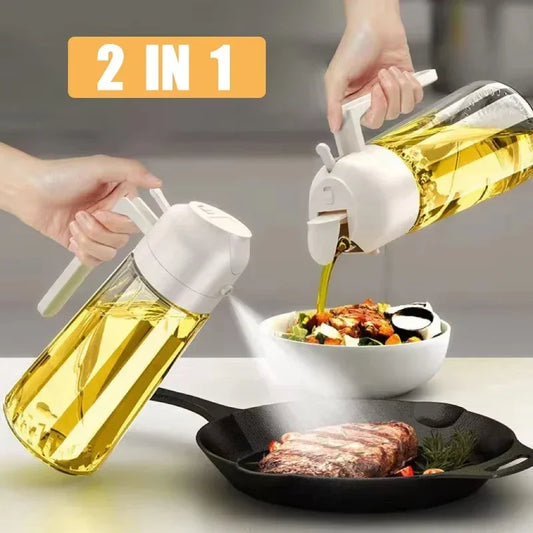 1-2PCS 2-in-1 Olive Oil Dispenser Bottle 500ml Plastic Oil Sprayer Cooking Oil Spray Tank BBQ Baking Picnic Kitchen Tools for Home
