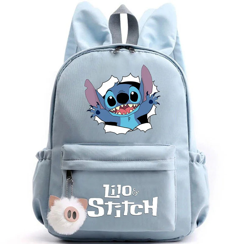 Mochila Disney Lilo Stitch para niñas, niños y adolescentes, informal, escolar, de viaje, con orejas de conejo