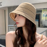 Summer Bucket Hat Fisherman Hat Women Hollow Out Sun Hat Outdoor Casual Versatile Panama Hats Crochet Foldable Caps Beach Cap