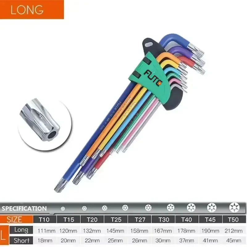 FUTE Allen Key Set L Wrench Kit for Allen Screw 9PCS Long Arm Hex Key Set 1.5mm To 10mm Hex Spanner Hand Tools Bicycle Repair