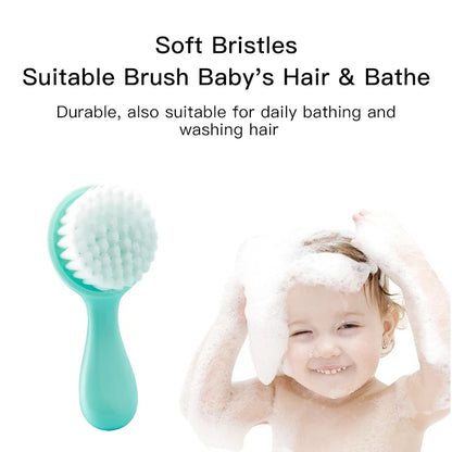 Cute 2 in 1 Eco-friendly Infant Care Baby Comb Brush Set Soft Bristles Hair Brush Round Shape