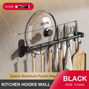 Wall Mounted Kitchen Hook Rack No-Punching Wall Hangers Rail Kitchen Utensils Rack Spoon Shovel Chopping Board Storage Rack