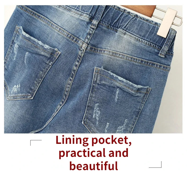 XL-6XL Plus Size jeans for Women Mom Jeans Woman Elastic High Waist Blue BaggyJeans Denim Ripped Jeans Female Harem Pants