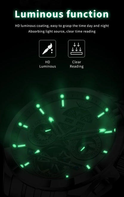 OUPINKE 3251 Skeleton Flywheel Automatic Watch for Men Stainless Steel Waterproof Wristwatch Luxury Sapphire Mirror Men's Watch