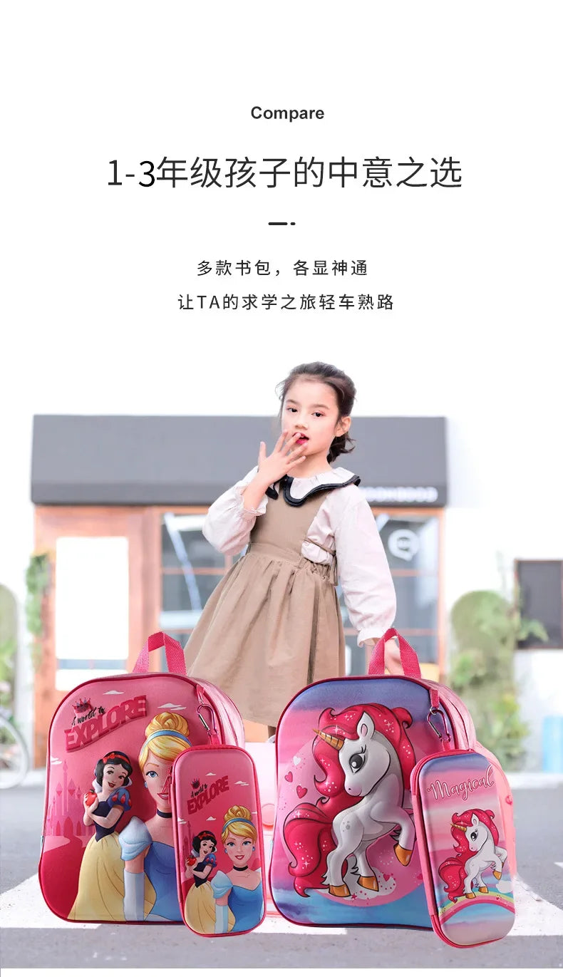 Disney Minnie Boys Girls Backpack Frozen School Bag with Pencil Case Spiderman Kids Kindergarten Preschool School Bags