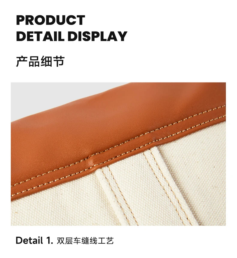 LEE Unisex Utility Canvas Leather Zipper Tote Bag Casual Denim Daily Shopping Handbag Women Men Durable Student School Book Bag