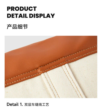 LEE Unisex Utility Canvas Leather Zipper Tote Bag Casual Denim Daily Shopping Handbag Women Man Durable Student School Book Bag