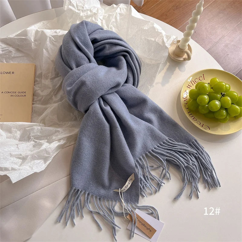 New Winer Warm Cashmere Scarf for Women Fashion Solid Thick Blanket Pashmina Shawl Wrap Female Bufanda Echarpe Foulard 2024