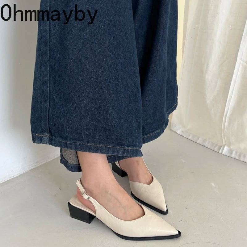 Summer Women's Cover Toe Sandals Elegant Shallow Slip On Shoes Comfort Low Heel Dress Street Style Shoes