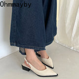 Summer Women's Cover Toe Sandals Elegant Shallow Slip On Shoes Comfort Low Heel Dress Street Style Shoes