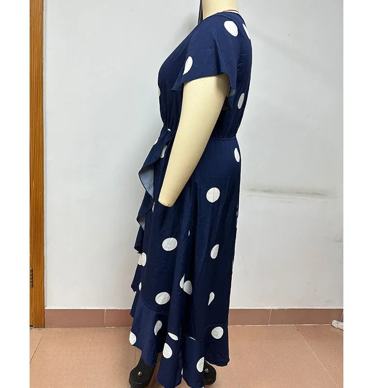 Plus size Novo vestido minimalista de bolinhas com vestido estampado de cintura elástica