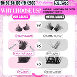 GROINNEYA – Kits de Cílios em Tufo (510 unidades), Curvatura D, 6 Estilos, Tamanhos 8-16mm – Cílios Individuais com Efeito Leve e Natural, Cílios Postiços Macios e Extensões de Cílios