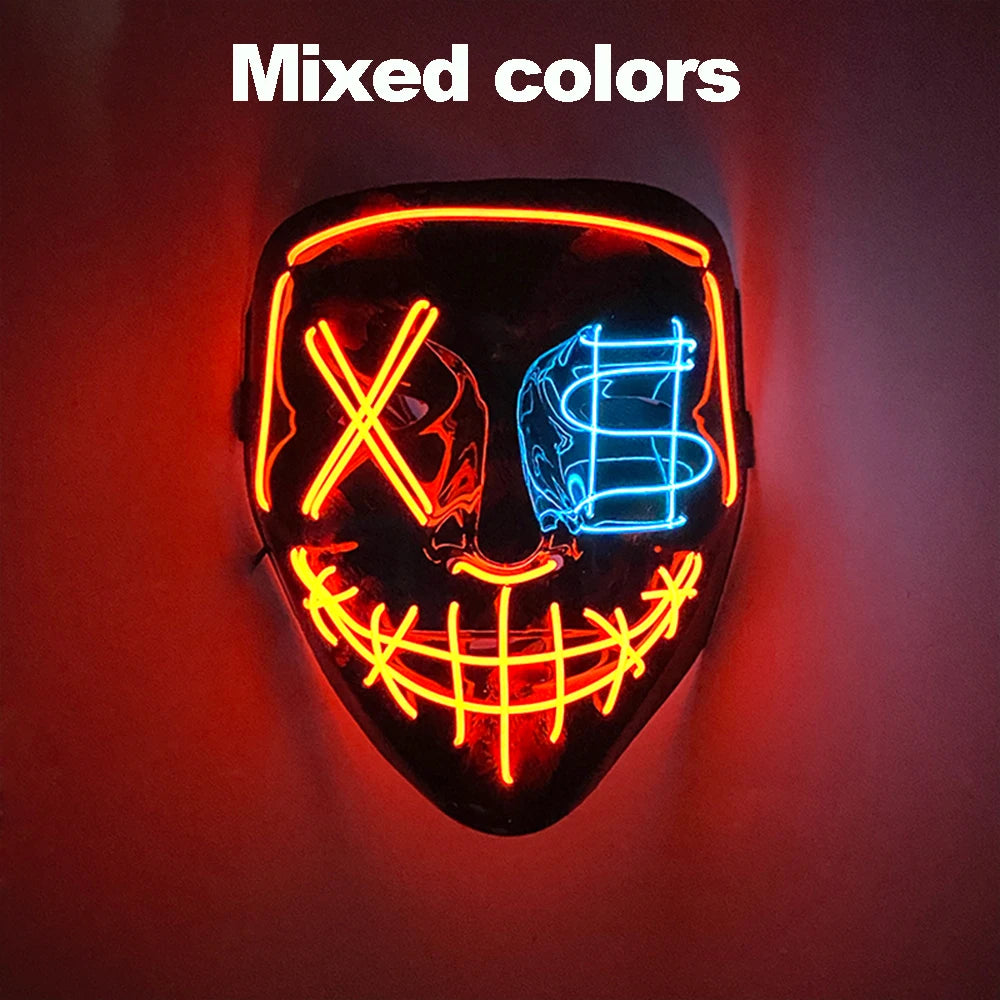 Artigos para Festa de Halloween 2026: Máscara LED Luminosa Estilo "Uma Noite de Crime" (Purge) com Luz Neon EL Sem Fio – Máscara de Rosto Inteiro para Cosplay Adulto (Brilha no Escuro)