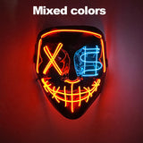 Artigos para Festa de Halloween 2026: Máscara LED Luminosa Estilo "Uma Noite de Crime" (Purge) com Luz Neon EL Sem Fio – Máscara de Rosto Inteiro para Cosplay Adulto (Brilha no Escuro)