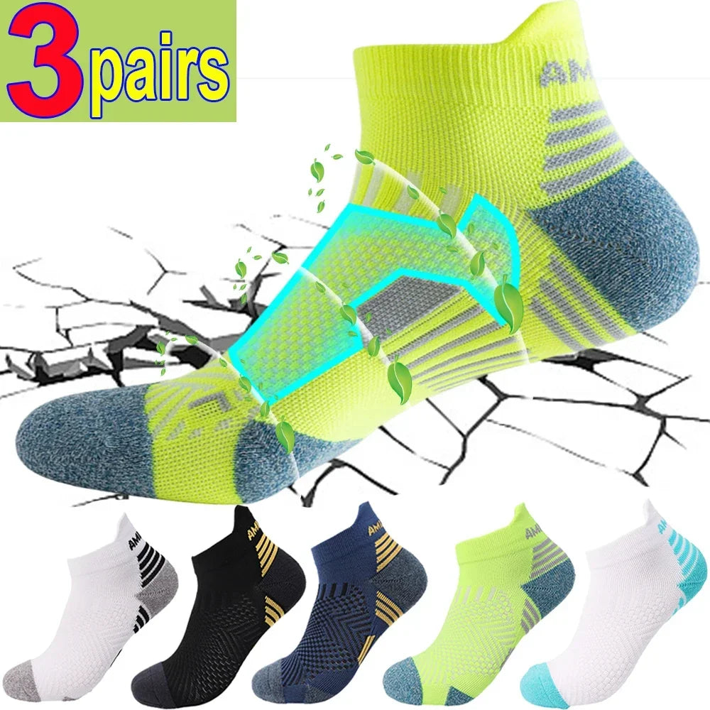 3 pares de calcetines deportivos de compresión para hombre y mujer, profesionales, de corte bajo, para fitness, maratón, correr al aire libre, desodorantes, transpirables.